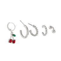 Iron Earring Set, with Zinc Alloy, silver color plated, for woman & with rhinestone, 16mm, 30mm 