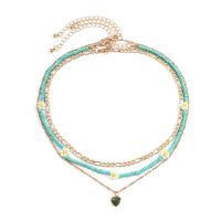 Fashion Multi Layer Necklace, Seedbead, with Iron & Zinc Alloy, with 2.7inch extender chain, Heart, gold color plated, multilayer & for woman & enamel Approx 15.7 Inch 