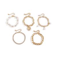 Bracelets en aluminium, avec perle de plastique & fer, avec 1.9inch chaînes de rallonge, Placage, 5 pièces & pour femme & avec strass, plus de couleurs à choisir Environ 6.2 pouce, Vendu par fixé