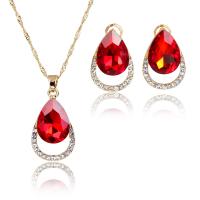 Crystal Jewelry Sets, Zinc Alloy, earring & necklace, with Austrian Crystal, Teardrop, gold color plated, 2 pieces & for woman & with rhinestone Approx 17 Inch 