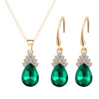 Crystal Jewelry Sets, Zinc Alloy, earring & necklace, with Crystal, Teardrop, gold color plated, 2 pieces & for woman & with rhinestone Approx 17 Inch 
