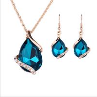 Crystal Jewelry Sets, Zinc Alloy, with Crystal, Teardrop, gold color plated, 2 pieces & for woman & with rhinestone Approx 17 Inch 