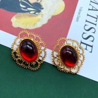 Zinc Alloy Clip Earring, with Cats Eye & Acrylic, gold color plated, fashion jewelry & for woman 32-35mm 