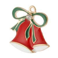 Рожденственские подвески из цинкового сплава, цинковый сплав, Рождественский колокольчик, плакирован золотом, Мужская & эмаль & со стразами, красный отверстие:Приблизительно 2mm, Приблизительно 500ПК/сумка, продается сумка