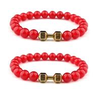 Bracelets Agate en rouge, agate rouge, avec alliage de zinc, Placage de couleur d'or, élastique & unisexe, rouge, 8mm .5 pouce, Vendu par PC