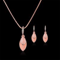 Rhinestone Zinc Alloy Jewelry Set, Stud Earring & necklace, with Cats Eye, rose gold color plated, 2 pieces & for woman & with rhinestone, rose gold color, 10*30mm Approx 15.75 Inch 