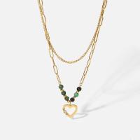 Stainless Steel Jewelry Necklace, 304 Stainless Steel, with turquoise, with 5.5cm extender chain, Heart, Vacuum Ion Plating, Double Layer & Adjustable & fashion jewelry & for woman, golden, 14.2mm cm, 45 cm 