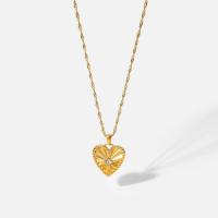 Cubic Zirconia Stainless Steel Necklace, 304 Stainless Steel, with 6cm extender chain, Heart, Vacuum Ion Plating, fashion jewelry & micro pave cubic zirconia & for woman, golden cm 