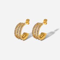 Titanium Steel Earrings, Donut, Vacuum Ion Plating, fashion jewelry & micro pave cubic zirconia & for woman 