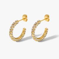 Stainless Steel Cubic Zirconia Stud Earring, 304 Stainless Steel, Donut, Vacuum Ion Plating, fashion jewelry & micro pave cubic zirconia & for woman, gold 