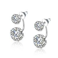 Ear Jacket, 925 Sterling Silver, Round, platinum plated, micro pave cubic zirconia & for woman 