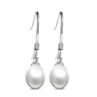 Sterling Silver Pearl Drop Earring, 925 Sterling Silver, with Freshwater Pearl, fashion jewelry & for woman 8-9mm 