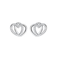 Sterling Silver Cubic Zirconia Earring, 925 Sterling Silver, Heart, plated, polished & micro pave cubic zirconia & for woman & hollow 