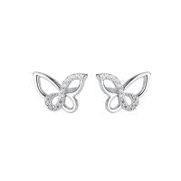 Sterling Silver Cubic Zirconia Earring, 925 Sterling Silver, Butterfly, plated, polished & micro pave cubic zirconia & for woman & hollow 