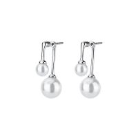 Sterling Silver Pearl Drop Earring, 925 Sterling Silver, with Shell Pearl, plated, polished & for woman 