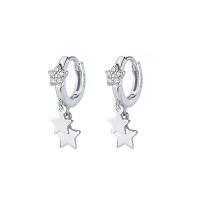 Huggie Hoop Drop Earring, argent sterling 925, étoile, Placage, poli & pavé de micro zircon & pour femme, plus de couleurs à choisir, 17mm, Vendu par paire