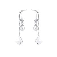Sterling Silver Pearl Drop Earring, 925 Sterling Silver, with Shell Pearl, plated, polished & for woman 32mm 