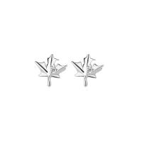 Sterling Silver Cubic Zirconia Earring, 925 Sterling Silver, Maple Leaf, plated, polished & micro pave cubic zirconia & for woman 