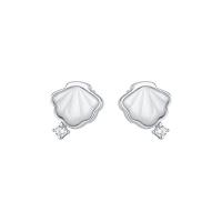 Sterling Silver Cubic Zirconia Earring, 925 Sterling Silver, with White Shell, Shell, plated, polished & micro pave cubic zirconia & for woman 
