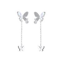 Sterling Silver Cubic Zirconia Earring, 925 Sterling Silver, with White Shell, Butterfly, plated, polished & micro pave cubic zirconia & for woman 