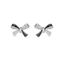 Sterling Silver Cubic Zirconia Earring, 925 Sterling Silver, Bowknot, plated, polished & micro pave cubic zirconia & for woman & enamel 