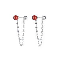 Sterling Silver Drop Earring, 925 Sterling Silver, with Gemstone, platinum color plated, polished & for woman, 33mm 