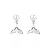 Sterling Silver Pearl Drop Earring, 925 Sterling Silver, with Shell Pearl & Shell, Mermaid tail, plated, polished & for woman 