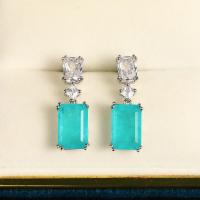 Gemstone Drop Earring, Brass, with Gemstone, platinum color plated, micro pave cubic zirconia & for woman, blue 