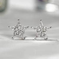 Cubic Zirconia Micro Pave Brass Earring, Star, platinum color plated, micro pave cubic zirconia & for woman 