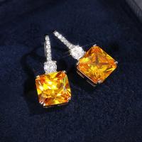 Cubic Zircon (CZ) Drop Earring, Brass, platinum color plated, micro pave cubic zirconia & for woman, yellow 