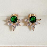 Cubic Zircon (CZ) Stud Earring, Brass, gold color plated, micro pave cubic zirconia & for woman, green 
