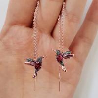 Brass Thread Through Earrings, Bird, plated, micro pave cubic zirconia & for woman & hollow 18mm,16mm 