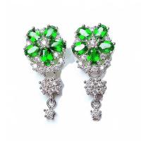Cubic Zircon (CZ) Drop Earring, Brass, platinum color plated, micro pave cubic zirconia & for woman, green 