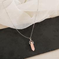 Zinc Alloy Necklace, with Rose Quartz, with 1.97inch extender chain, fashion jewelry & for woman, 40mm Approx 18.9 Inch 