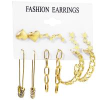 Zinc Alloy Earring Set, 6 pieces & fashion jewelry & for woman & with rhinestone, golden 