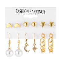 Zinc Alloy Earring Set, with Plastic Pearl, fashion jewelry & for woman & with rhinestone, golden 