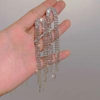 Fashion Fringe Earrings, Zinc Alloy, fashion jewelry & for woman & with rhinestone, silver color, 105mm 