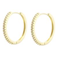 Brass Hoop Earring, Round, gold color plated, fashion jewelry & micro pave cubic zirconia & for woman, golden 