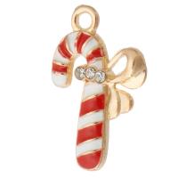 Zinc Alloy Christmas Pendants, Christmas Candy Cane, gold color plated, Unisex & enamel & with rhinestone, mixed colors Approx 2mm, Approx 