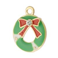 Zinc Alloy Christmas Pendants, Christmas Wreath, gold color plated, Unisex & enamel & with rhinestone & hollow, green Approx 2mm, Approx 