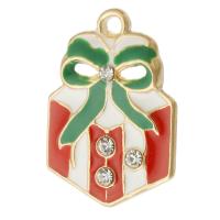 Zinc Alloy Christmas Pendants, gift shape, gold color plated, Unisex & enamel & with rhinestone, mixed colors Approx 2mm, Approx 