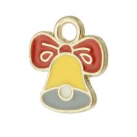 Zinc Alloy Christmas Pendants, Christmas Bell, gold color plated, Unisex & enamel, mixed colors Approx 2mm, Approx 