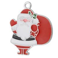 Zinc Alloy Christmas Pendants, Santa Claus, silver color plated, Unisex & enamel, red Approx 2mm, Approx 