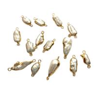 Freshwater Pearl Connector, with Brass, irregular, gold color plated, DIY & 1/1 loop, white, 5x10- 