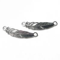 Zinc Alloy Charm Connector, Feather, antique silver color plated, DIY & 1/1 loop 