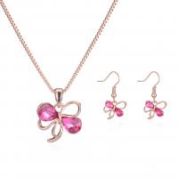 Lampwork Jewelry Sets, Zinc Alloy, earring & necklace, with Crystal, Bowknot, rose gold color plated, 2 pieces & for woman, rose gold color, 17*18mm,15*29mm Approx 15.75 Inch 