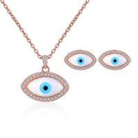 Rhinestone Zinc Alloy Jewelry Set, Stud Earring & necklace, with Cats Eye, Evil Eye, plated, 2 pieces & for woman & with rhinestone 16*10mm Approx 15.75 Inch 