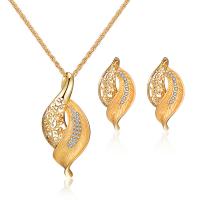 Rhinestone Zinc Alloy Jewelry Set, Stud Earring & necklace, gold color plated, 2 pieces & for woman & with rhinestone, golden, 14*27mm,23*50mm Approx 15.75 Inch 