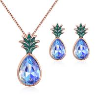 Rhinestone Zinc Alloy Jewelry Set, Stud Earring & necklace, Pineapple, rose gold color plated, 2 pieces & for woman & with rhinestone, rose gold color, 12*26mm Approx 15.75 Inch 
