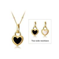 Titanium Steel Jewelry Necklace, with 5.3cm extender chain, Heart, Vacuum Ion Plating, Adjustable & fashion jewelry & for woman & double-sided, golden cm 